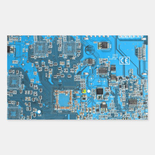 Sticker Rectangulaire Carte de circuit Geek d'ordinateur bleu