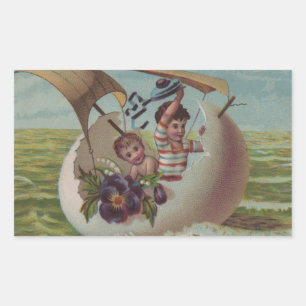 Sticker Rectangulaire Carte de Pâques Antique OEufs de voile Enfants