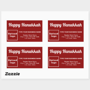 Sticker Rectangulaire Carte de vœux d'affaires Hanukkah sur fond rouge