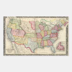 Sticker Rectangulaire Carte Des États-Unis, Et Territoires