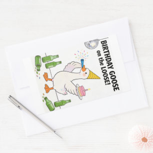 Sticker Rectangulaire Carte drôle d'oie Joyeux Anniversaire Oie déchaîné