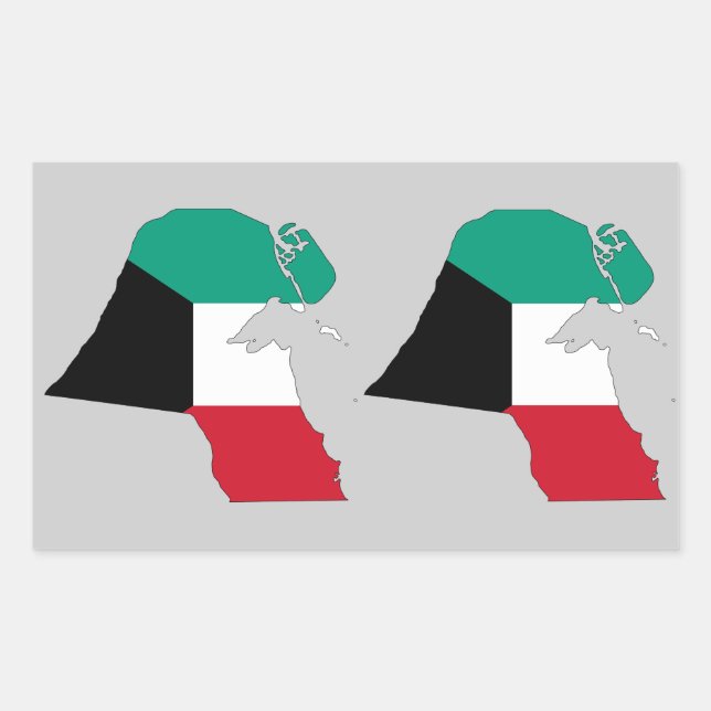 Sticker Rectangulaire Carte du Drapeau du Koweït 4 (double) (Devant)