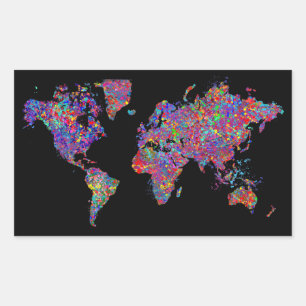 Sticker Rectangulaire Carte du monde, peinture d'action