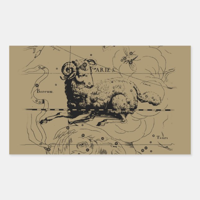 Sticker Rectangulaire Carte Hevelius 1690 de constellation de Bélier (Devant)