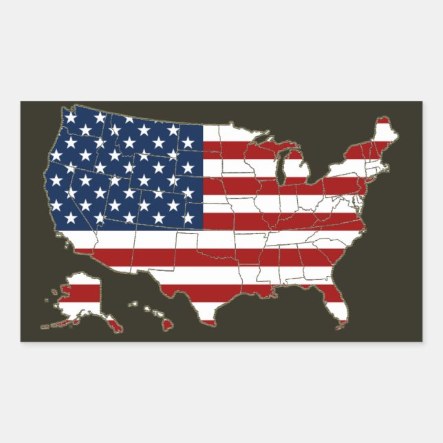Sticker Rectangulaire Carte USA avec drapeau américain (Devant)