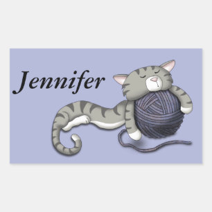 Sticker Rectangulaire Cartoon Kitty avec boule de fil