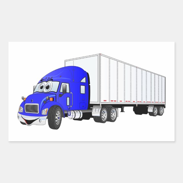 Sticker Rectangulaire Cartoon semi-camion bleu blanc remorque (Devant)