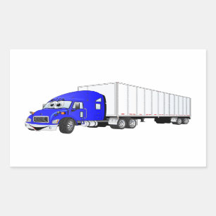 Sticker Rectangulaire Cartoon semi-camion bleu blanc remorque