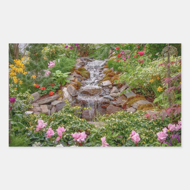 Sticker Rectangulaire Cascade flottante avec fleurs de printemps (Devant)
