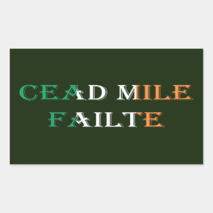 Sticker Rectangulaire Cead Mile Failte superposé sur Irish Flag stcn