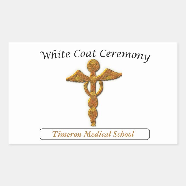 Sticker Rectangulaire Cérémonie du manteau blanc Médicale or, Autocollan (Devant)