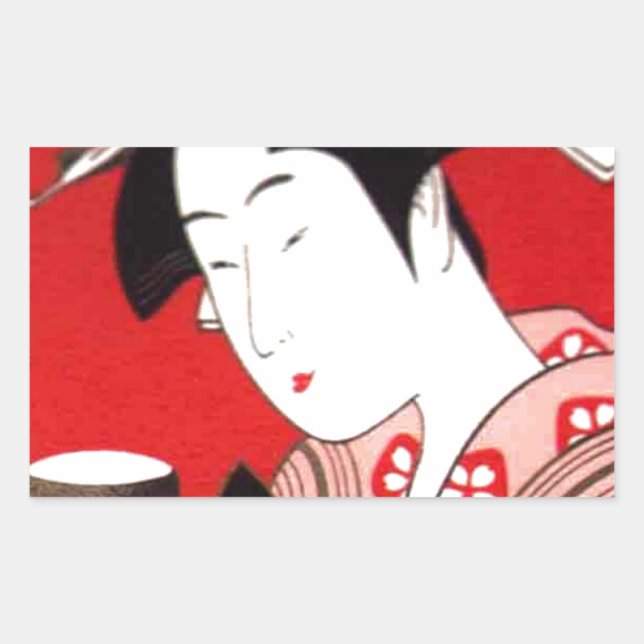Sticker Rectangulaire Cérémonie japonaise du thé de dame Art Imprimer (Devant)