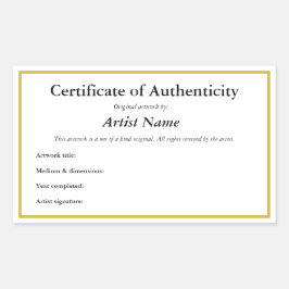 Sticker Rectangulaire Certificat d'authenticité adhésif personnalisé