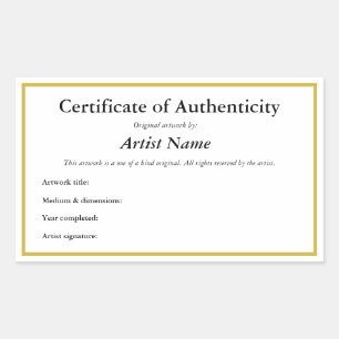 Sticker Rectangulaire Certificat d'authenticité adhésif personnalisé
