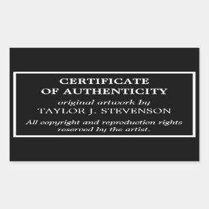 Sticker Rectangulaire Certificat d'authenticité noir intemporel