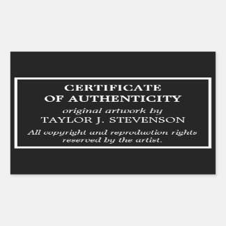 Sticker Rectangulaire Certificat d'authenticité noir intemporel