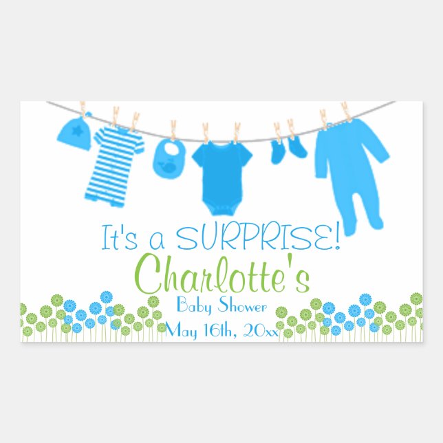 Sticker Rectangulaire C'est UNE SURPRISE ! Baby shower (Devant)