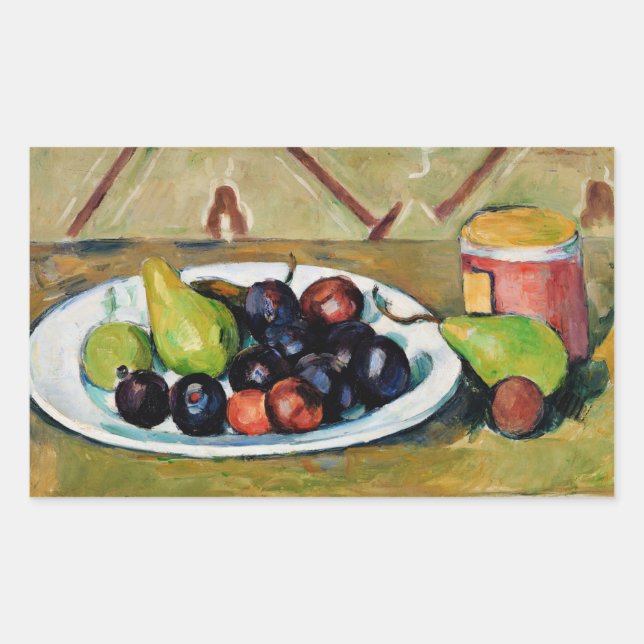 Sticker Rectangulaire Cezanne - Plaque avec Fruit et Pot de Conserves (Devant)