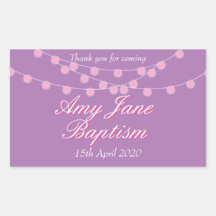 Sticker Rectangulaire Chaîne Lights Baptême rose Christening Favoriser