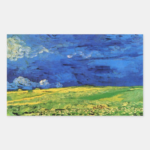 Sticker Rectangulaire Champ de blé sous ciel nuageux par Vincent van Gog