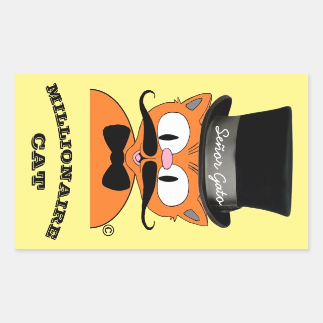 Sticker Rectangulaire Chapeau supérieur du chat Senor Gato Millionaire (Devant)