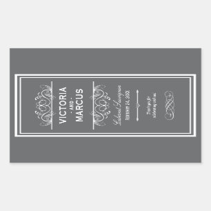 Sticker Rectangulaire Charcoal Grey Élégant Mariage Monogramme Bouteille