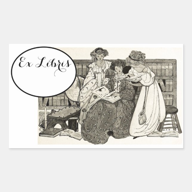 Sticker Rectangulaire Charming Personnalisable Ex Libris Bibliothèque Pl (Devant)