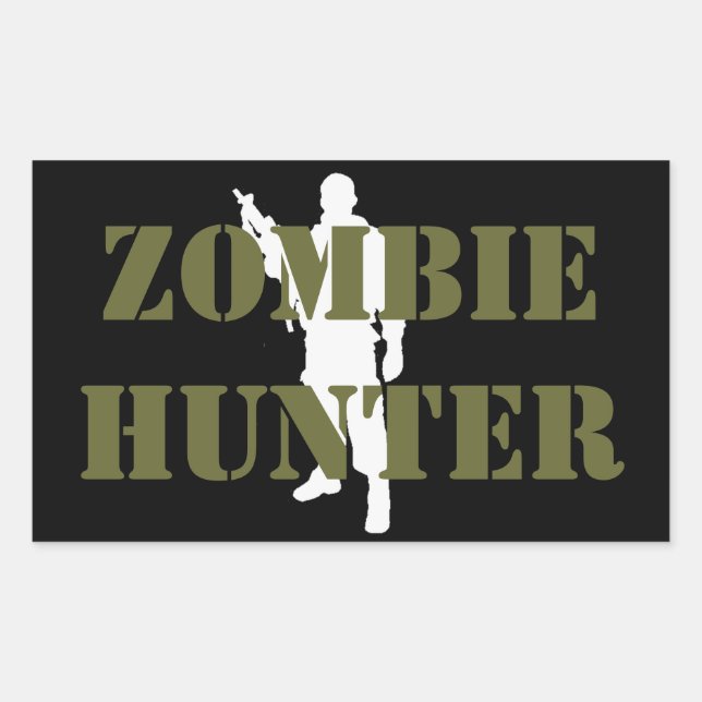 Sticker Rectangulaire Chasseur de ZOMBIE Cool (Devant)