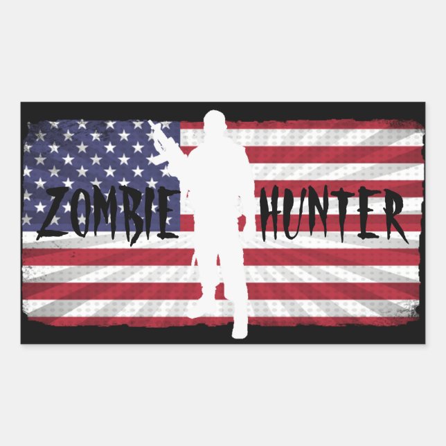 STICKER RECTANGULAIRE CHASSEUR DE ZOMBIE DRAPEAU AMÉRICAIN (Devant)