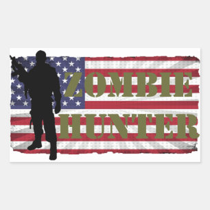 STICKER RECTANGULAIRE CHASSEUR DE ZOMBIES DRAPEAU AMÉRICAIN