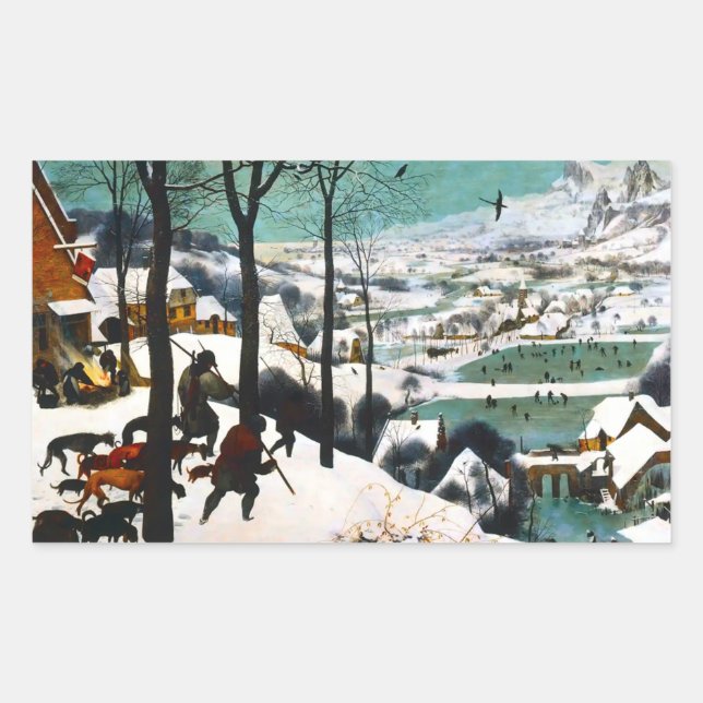 Sticker Rectangulaire Chasseurs dans le paysage de neige Pieter Bruegel (Devant)