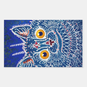 Sticker Rectangulaire Chat bleu psychédélique par Louis Wain