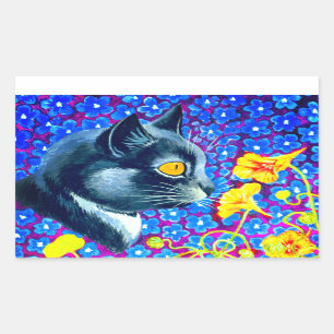 Sticker Rectangulaire Chat en fleurs