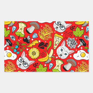 Sticker Rectangulaire Chat et oeuf sur le rouge