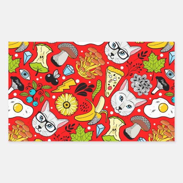 Sticker Rectangulaire Chat et oeuf sur le rouge (Devant)