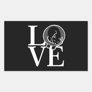 Sticker Rectangulaire Chat Love sur Décor Noir
