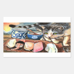 Sticker Rectangulaire Chat regardant des sushi
