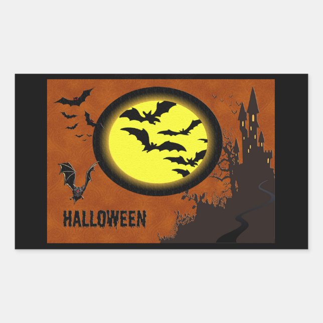 Sticker Rectangulaire Château haunted, Bats et Yellow Moon (Devant)