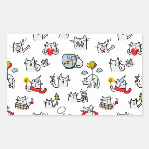 Sticker Rectangulaire Chats amusants, lait et magie.