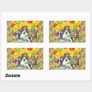 STICKER RECTANGULAIRE CHATS N'FITZ, CUISINES, MICE, ANNIVERSAIRE AMUSANT