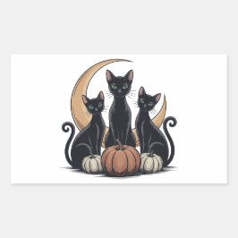 Sticker Rectangulaire Chats noirs Citrouille Lune Whimsigothique Hallowe