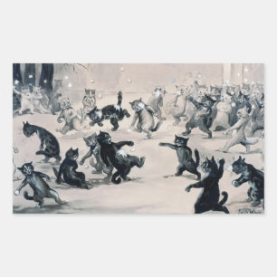 Sticker Rectangulaire Chats Snowball Combat, Louis Wain