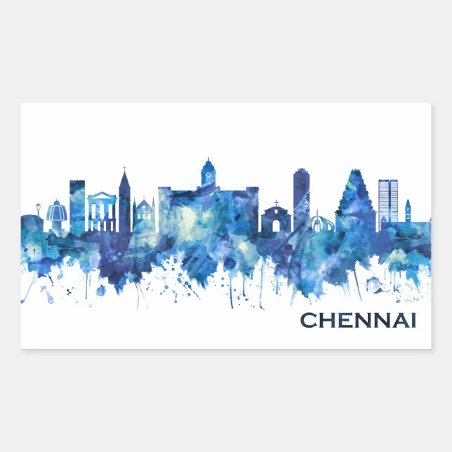 Sticker Rectangulaire Chennai Tamil Nadu Skyline Blue (Devant)