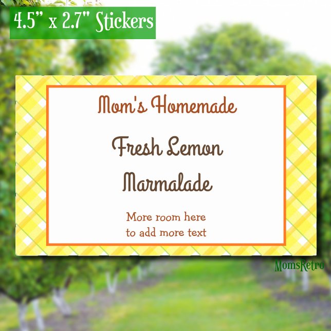 Sticker Rectangulaire Chèques Plaid Jaunes modifiables Rétro (Yellow Plaid Pattern canning or baking sticker)