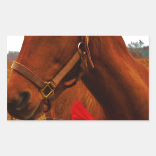 Sticker Rectangulaire Cheval avec Bow rouge
