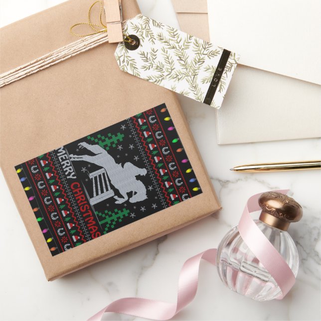Sticker Rectangulaire Cheval équitation Sauts Joyeux Noël (Cadeaux)