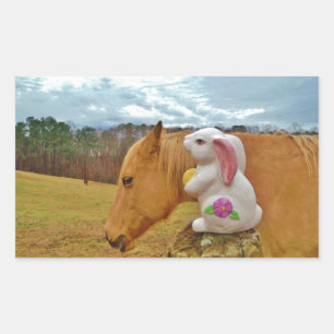 Sticker Rectangulaire Cheval Jaune, Lapin De Printemps