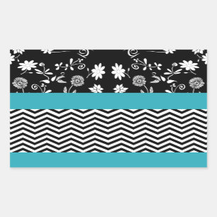 Sticker Rectangulaire chevron floral bleu