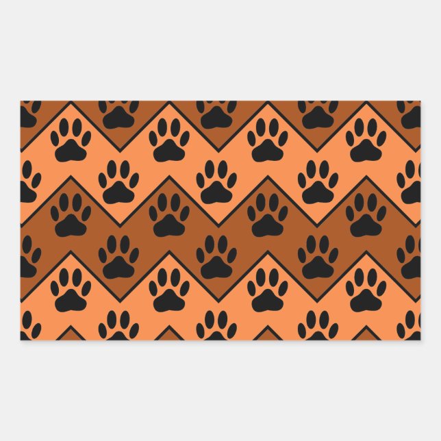 Sticker Rectangulaire Chevron Orange Brown Avec Motif Paw Chien (Devant)