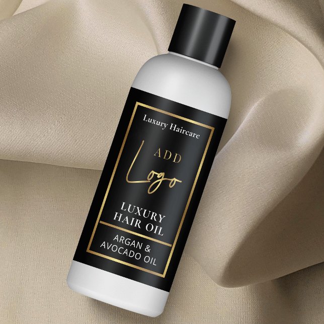 Sticker Rectangulaire Chic Black & Gold Logo 4 OZ Cosmetic Bottle Étique (Stylish black and gold cosmetic product label with space for your logo and product ingredients)